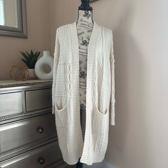 Natural Reflections Cotton Cream Fisherman Cardigan‎ Sweater Women’s Size Large - Picture 1 of 9
